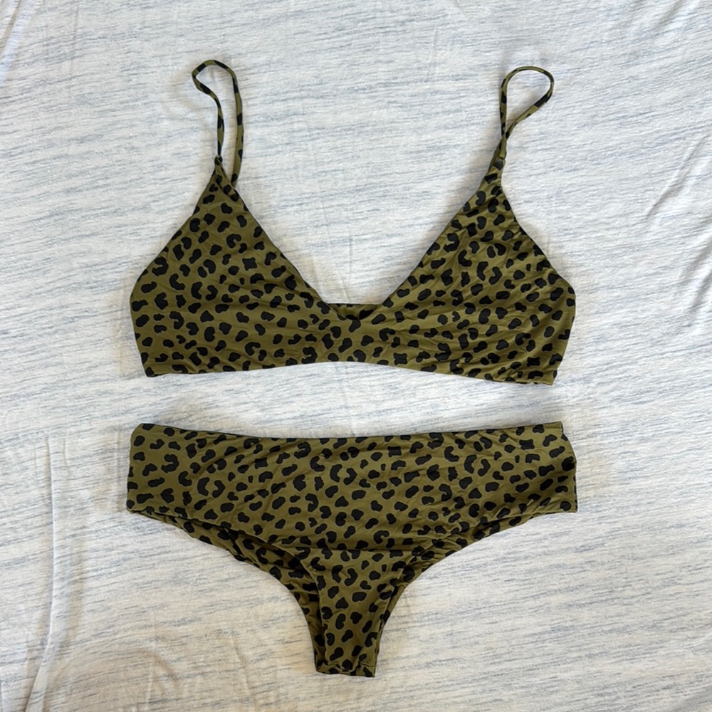 Green and Black Animal Print Bikini Set